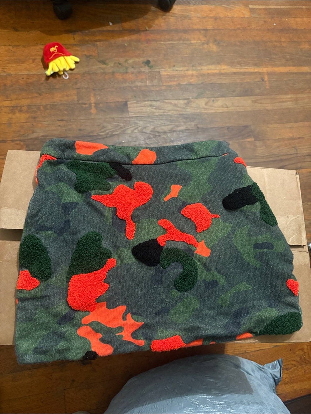 Green Camo Fleece Mini Skirt with Orange Accents